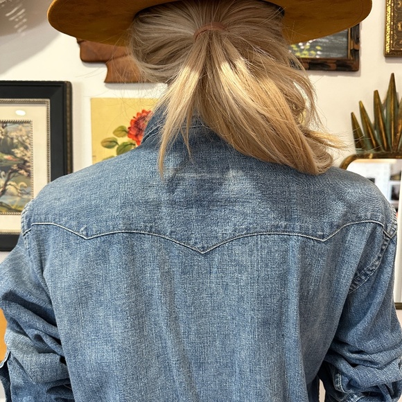 Vintage Polo Ralph Lauren Western Pearl Snap Denim Shirt Sz M - Picture 6 of 7